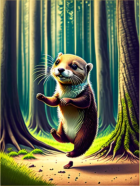 Dancing otter with forest in the background