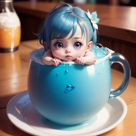 Cute Baby Chibi Anime, (Best Quality), (masutepiece) Blue Hawaii Cocktail,BAR with a calm atmosphere,