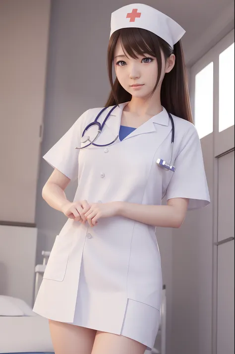 nurses outfit、at hospital、cute nurse、pose for photo、asian female, Realistic, Photorealistic perfect body, [ 4 k photorealism ]!!, [ 4 k photorealism ]!!!, render of april, render of a cute 3d anime girl, Realistic Young Gravure Idol, Engaging pose, realist...