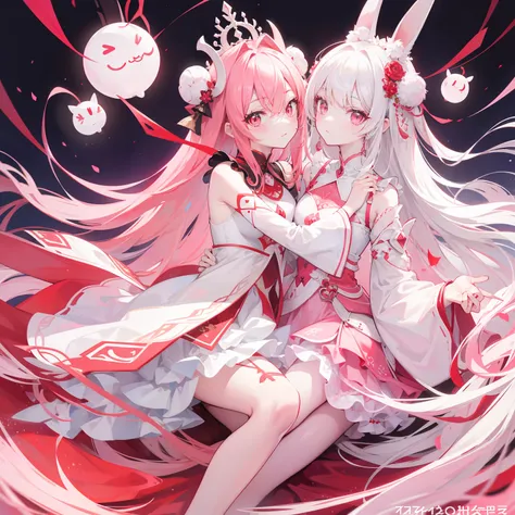 The Title Douluo Continent with multiple red soul rings，Its a beautiful sister，Pink and white color scheme，It is called the cartilage rabbit