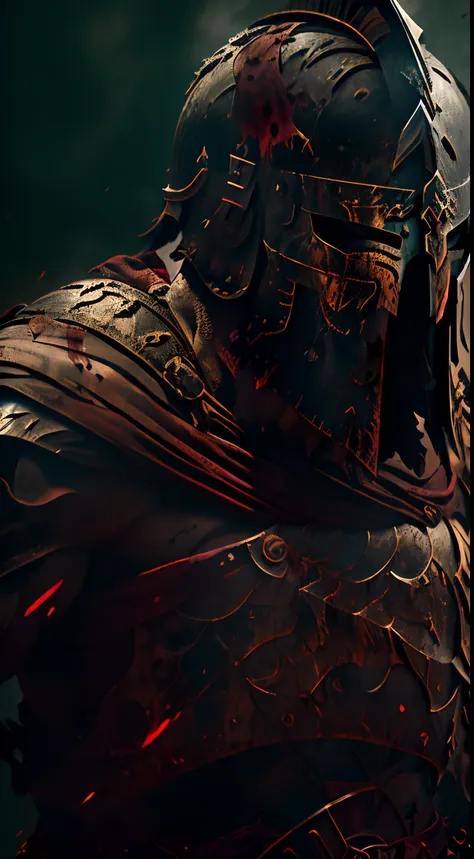 (ultra resolution 8k) medieval epic spartan warrior the spartan's face is obscured by the shadow of the blackened metal helmet, ...