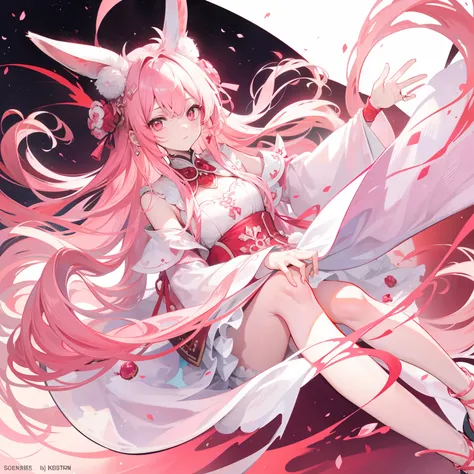 The Title Douluo Continent with multiple red soul rings，Its a beautiful sister，Pink and white color scheme，It is called the cartilage rabbit