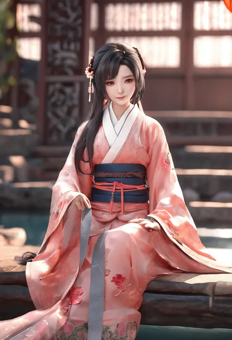 top-quality、​masterpiece、Hi-Res、女の子1人、red blush、(seducting smile: 0.8)、Chinese Hanfu、hair adornments、full bodyesbian、dynamic ungle, Anime Screen,  up looking_Down, Thick_thighs thighs thighs thighs, Lying, extra detailed body, girl, 年轻,20 years old, Long h...