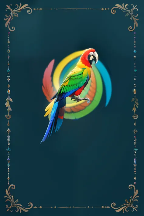 "Obra maestra de colores brillantes: Ethereal macaw with multicolored plumage perched on a striking object. Image for moving backgrounds."