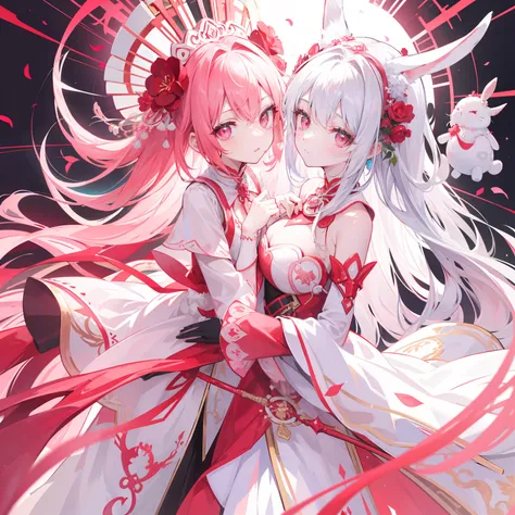 The Title Douluo Continent with multiple red soul rings，Its a beautiful sister，Pink and white color scheme，It is called the cartilage rabbit