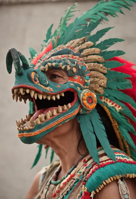 quetzalcoatl, Mexican, Spanish pre-Aztec character design, Studio Ghibli Style, Feathered Serpent, Smile