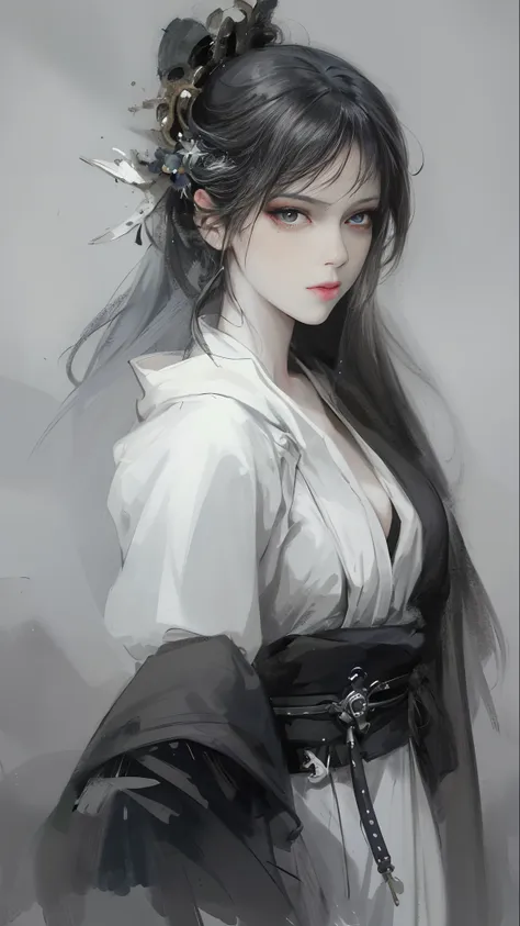 a close up of a woman with white hair and a white mask, beautiful character painting, guweiz, artwork in the style of guweiz, wh...