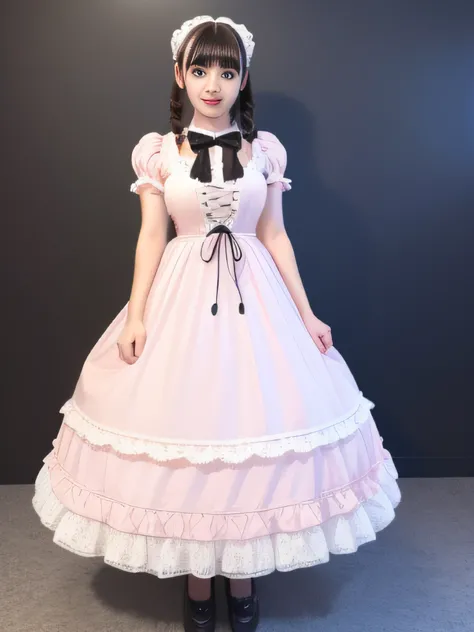 A girl in a Lolita dress,28 year old,The bust is huge,fully body photo,full body shot shot