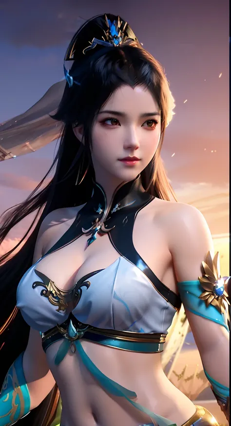 A woman in a bikini top and sword is posing, Ruan Jia and Artgerm, digital fantasy art ), a beautiful fantasy empress, 2. 5 D CGI anime fantasy artwork, Beautiful character painting, Extremely detailed Artgerm, Artgerm and Ruan Jia, by Yang J, Anime goddes...