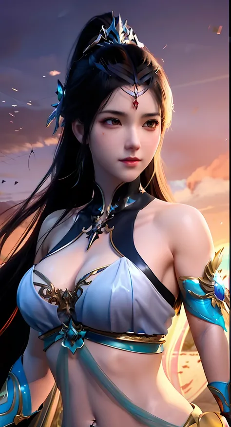 A woman in a bikini top and sword is posing, Ruan Jia and Artgerm, digital fantasy art ), a beautiful fantasy empress, 2. 5 D CGI anime fantasy artwork, Beautiful character painting, Extremely detailed Artgerm, Artgerm and Ruan Jia, by Yang J, Anime goddes...