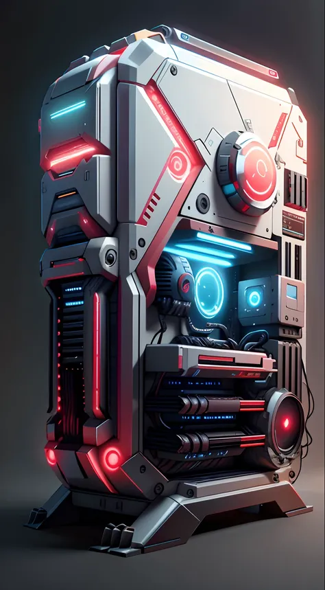 lunarpunkai ironman computer pc case, detailed, intricate, neon red light