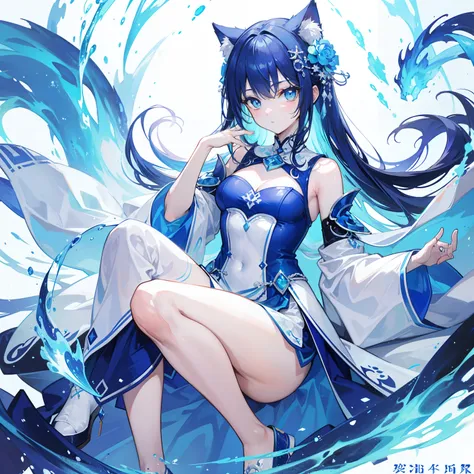 The Title Douluo Continent with multiple blue soul rings，Its a beautiful sister，Blue and white color scheme，It is called the Blue Spirit Cat