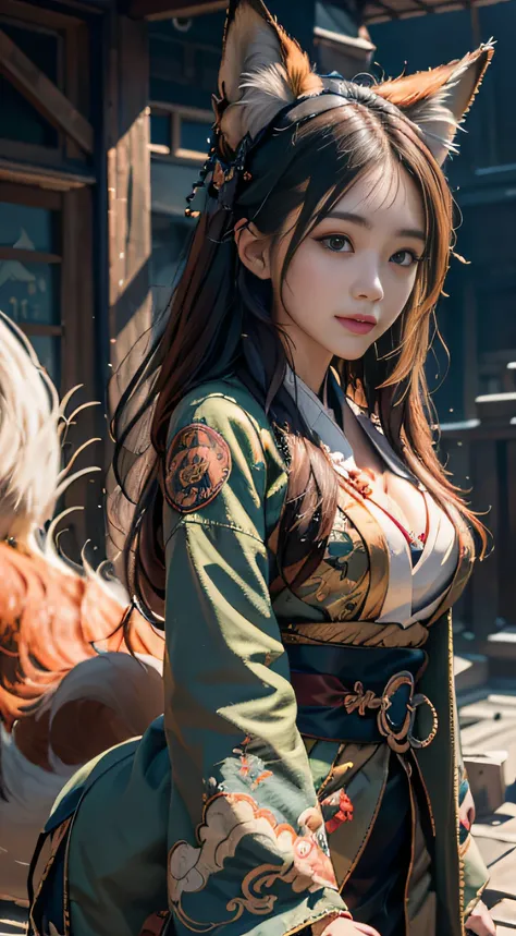 1girl,solo,
official art, unity 8k wallpaper, ultra detailed, beautiful and aesthetic, beautiful, masterpiece, best quality,
Kitsune witch, fox mask, haori jacket, foxfire spell, fox familiar, transformation,depth of field,