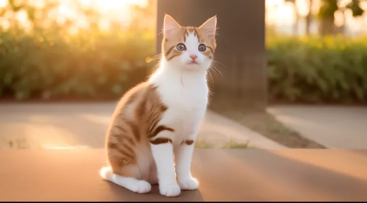 photo of a happy kitten、the setting sun、80mm、f / 1.8、degrees of freedom、bokeh dof、depth of fields、subsurface scattering、pointill...