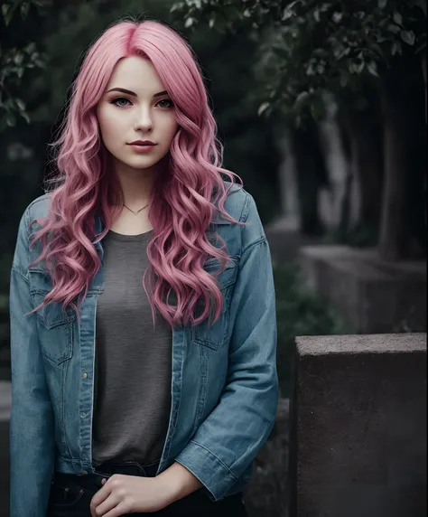 A  woman with pink hair