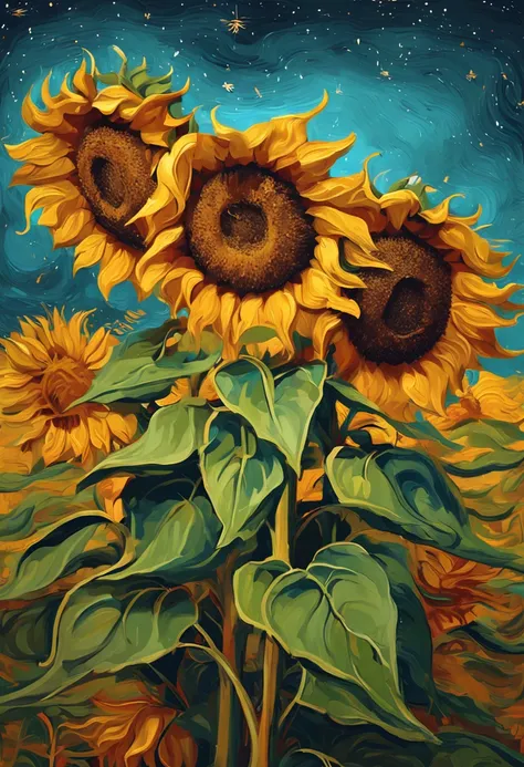 "Por favor, create a version of sunflowers in the style of Van Gogh with great quality."