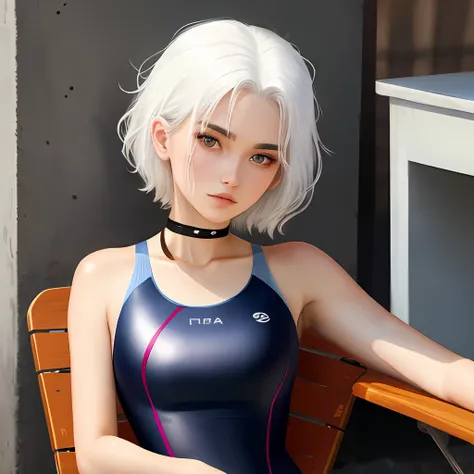 Integrated swimsuit，White hair and red eyes，Tied to a chair