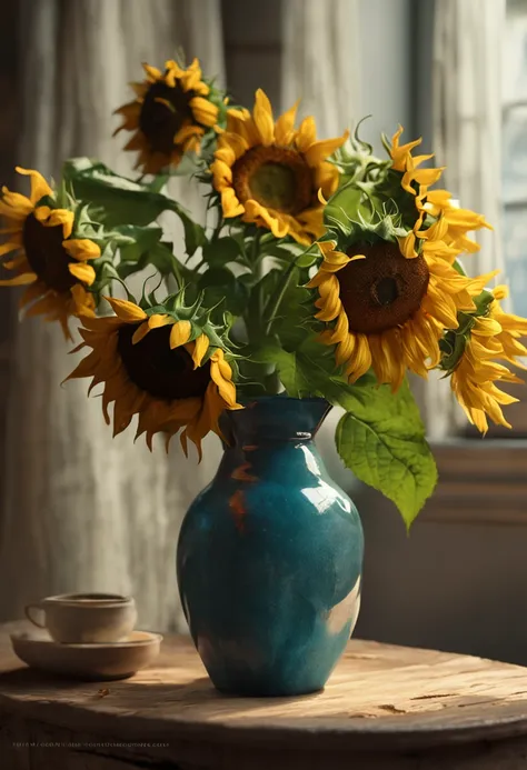 "make a realistic and impressive retelling of Van Goghs sunflowers."