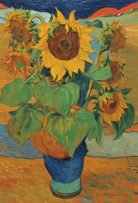 "make a realistic and impressive retelling of Van Goghs sunflowers."