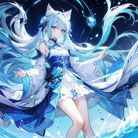 The Title Douluo Continent with multiple blue soul rings，Its a beautiful sister，Blue and white color scheme，It is called the Blue Spirit Cat