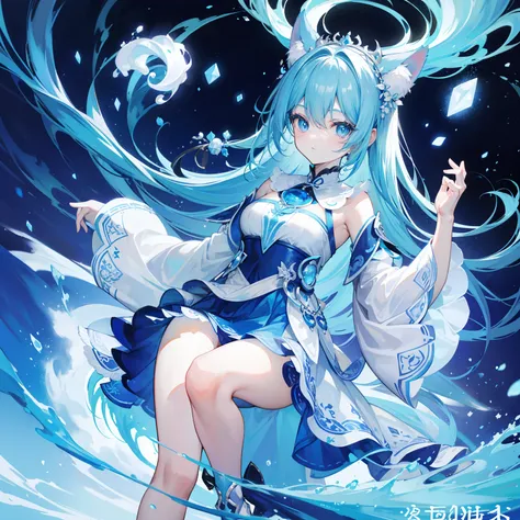 The Title Douluo Continent with multiple blue soul rings，Its a beautiful sister，Blue and white color scheme，It is called the Blue Spirit Cat