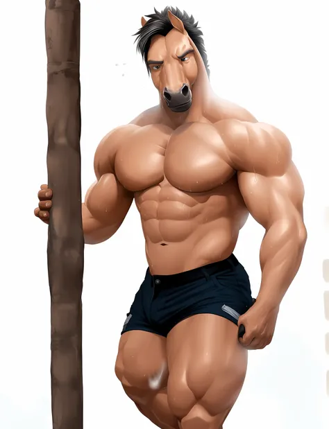 (A muscular, handsome anthro horse with a heavy build and grey fur stands before you. His darker snout and forearms contrast beautifully with his black mane. He gazes at you with a kind expression as he struggles under the weight of his overloaded cargo sh...