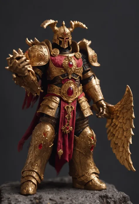 sankta. Giles，The ninth heir of the emperor，Wear golden power armor，Behind the day, Let the wings spread，Set with 3 blood-red gemstones on the chest，Sword of truth in his hand, A raging fire burned，There is a sun motif on the back，He is the sun god Apollo，...