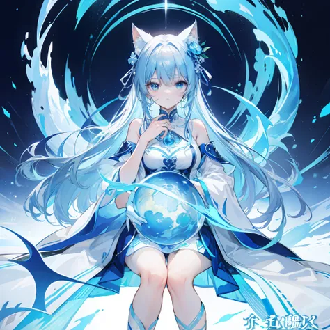 The Title Douluo Continent with multiple blue soul rings，Its a beautiful sister，Blue and white color scheme，It is called the Blue Spirit Cat