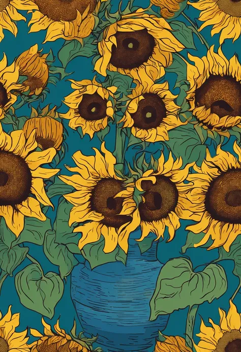 "Make an image of Van Gogh sunflowers in 500x500 style with a touch of mystery."