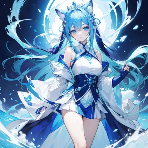 The Title Douluo Continent with multiple blue soul rings，Its a beautiful sister，Blue and white color scheme，It is called the Blue Spirit Cat