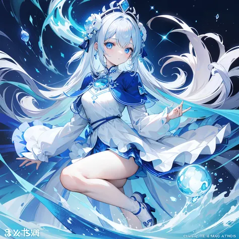 The Title Douluo Continent with multiple blue soul rings，Its a beautiful sister，Blue and white color scheme，It is called the Blue Spirit Cat