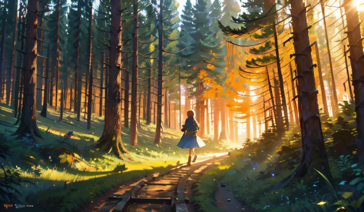 A girl, walking in the forest, the sun fell on her body,(masterpiece:1,2), best quality, highres, original, extremely detailed wallpaper, perfect lighting,(extremely detailed CG:1.2),