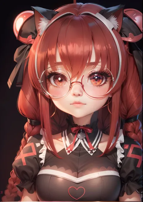 anime girl, glasses, maid, vtuber, cat girl, red hair, blush