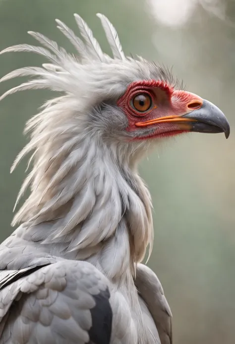 Secretary Birds, Highlight its intricate feathers in dramatic side lighting