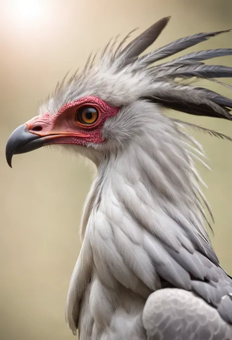 Secretary Birds, Highlight its intricate feathers in dramatic side lighting