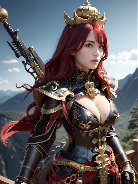 (masutepiece), Professional , ​masterpiece、top-quality、photos realistic , depth of fields （Gemstone Black Metal Body:1.９),(Matte Black、（cleavage of the breast）、Dragon Gold Weapon（Dragon Metal Body:1.４),Gorgeous Silver Weapons ,（（ Dragons dense and gorgeous...