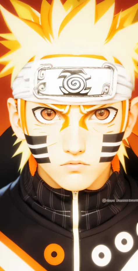 naruto uzumaki, konoha headband, turtle neck jacket with orange minor, orange eye, face full bright, angry face, 3 strip on the sides face, potrait photo, real human