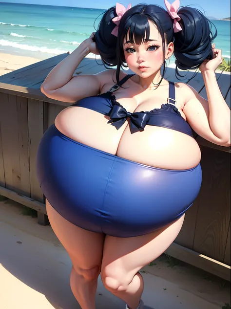 Twintails Hair Bow, blue hair,Big Baby Bump pregnant, bra and underwear, Big boobs, nipple, cum, Big Blue Balloons,16 years girl, Big pregnant Belly, Big Pregnant girl, Largest Belly of Pregnant, Huge Pregnancy, background beach,Huge 9 months Pregnancy Bel...