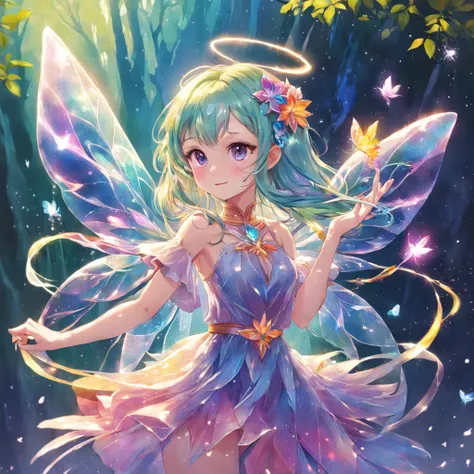 Be careful not to show the part of the hand，Under the flapping of endless rainbow-colored wings，The flower fairy flew lightly in the air。Her wings，Its like carved from the purest crystal，Full of rainbow magic light，Sometimes transparent，Sometimes shimmerin...