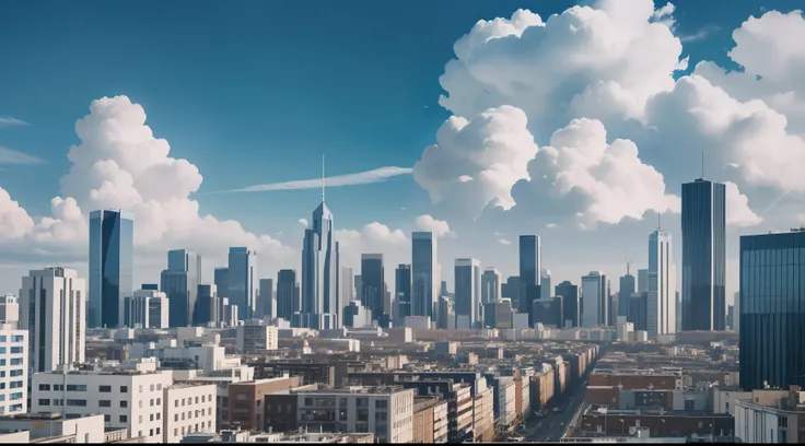 Blue sky and white clouds, City, many buildings.