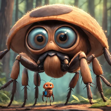 (3D style pixar animation:1.2),(highly detailed:1.1),(8k resolution:1.1),(digital painting:0.9),(illustration:0.9),(art:0.9),(friendly and big-eyed golden brown ant:1.2),(lumberjack inspired big beard:1.2)