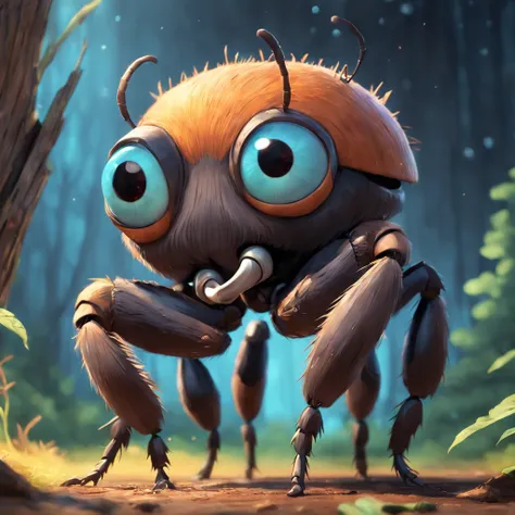 (3D style pixar animation:1.2),(highly detailed:1.1),(8k resolution:1.1),(digital painting:0.9),(illustration:0.9),(art:0.9),(friendly and big-eyed golden brown ant:1.2),(lumberjack inspired big beard:1.2)