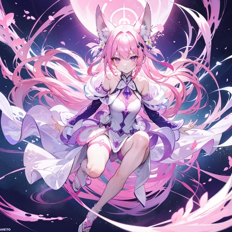 The Douluo Continent with multiple pink soul rings，Its a beautiful sister，Pinkish-purple and pinkish-white color scheme，Known as the purple fox