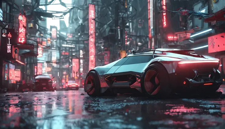 The electric car of the future、top-quality, tmasterpiece, A picture, 4K, Photorealist, The is very detailed, 3D map, techwear outfits, cyber punk city, Solo, Futuristic, Black and white, author：Akira Toriyama, bladerunner、Akira