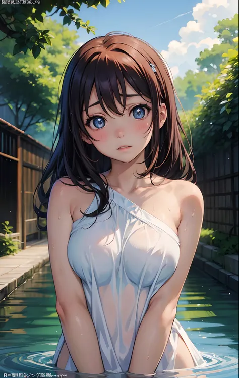 kousaka honoka, blue eyes, ((naked)) , sexy breasts,solo, standing, embarrassed, standing,wet, solo,(upper body), cover, face cl...