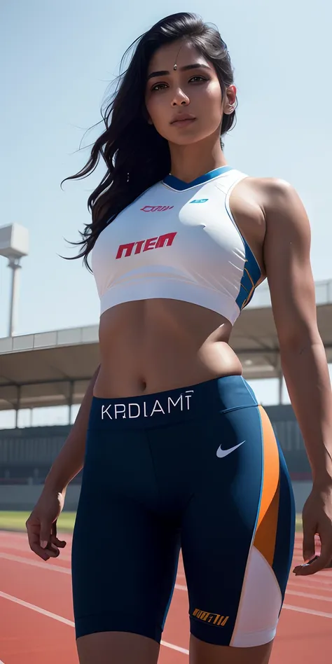 Beautiful mature Indian college girl、Track attire、Outside Track Field、((Slimed、小柄))、Photorealsitic、a picture、​masterpiece、reallistic、真实感、photorealisim、High Contrast、Photorealistic Art Station Trending Digital Art 8k HD High Definition and Detailed Realisti...