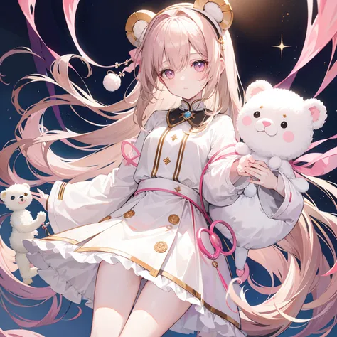 The title Douluo Continent with multiple pale pink soul rings，Its Sister Lori，Light rice and cream white color scheme，Long light brown hair，baggy clothes，Known as the Muppet Bear Puppeteer，Its a cute cute girl，