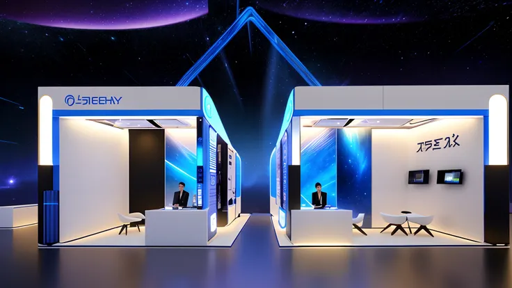 A booth design，Near-futuristic style