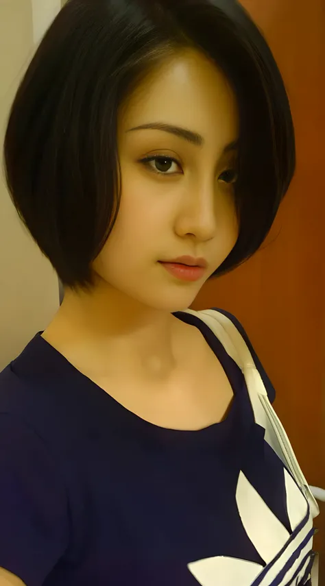 Arab asian woman in blue shirt and white shirt, With short hair, 2 7 years old, 2 8 years old, with black hair, 2 9 years old, with a bob cut, wenfei ye, 2 3 years old, Short haircut, bob cuts, xintong chen, yun ling, 1 8 I, 2 4 years old