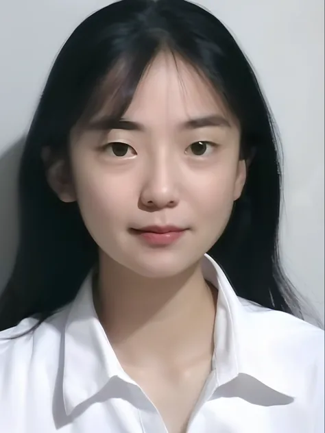 a close up of a woman with long hair wearing a white shirt, Kwak Ji-young, jiyun chae, jaeyeon nam, wenfei ye, young lovely Korean faces, Lee Ji-eun, Choi Hyun-hwa, lee ji eun, xintong chen, Zhang Pengzhen, jin kim, Korean girl, gongbi, Wang Qichao